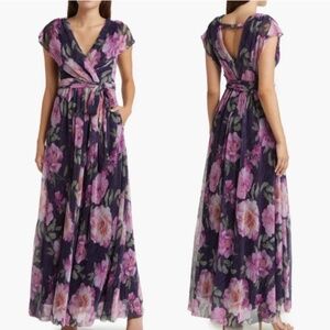 Eliza J Purple and Pink Floral Maxi Dress